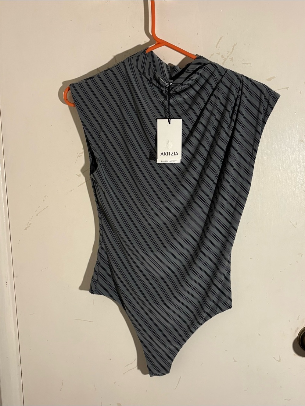 Aritzia Gray Striped Sleeveless Bodysuit